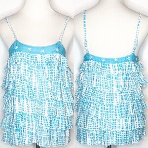 LeTarte Blue/White Tiered Ruffle Tank NWOT small